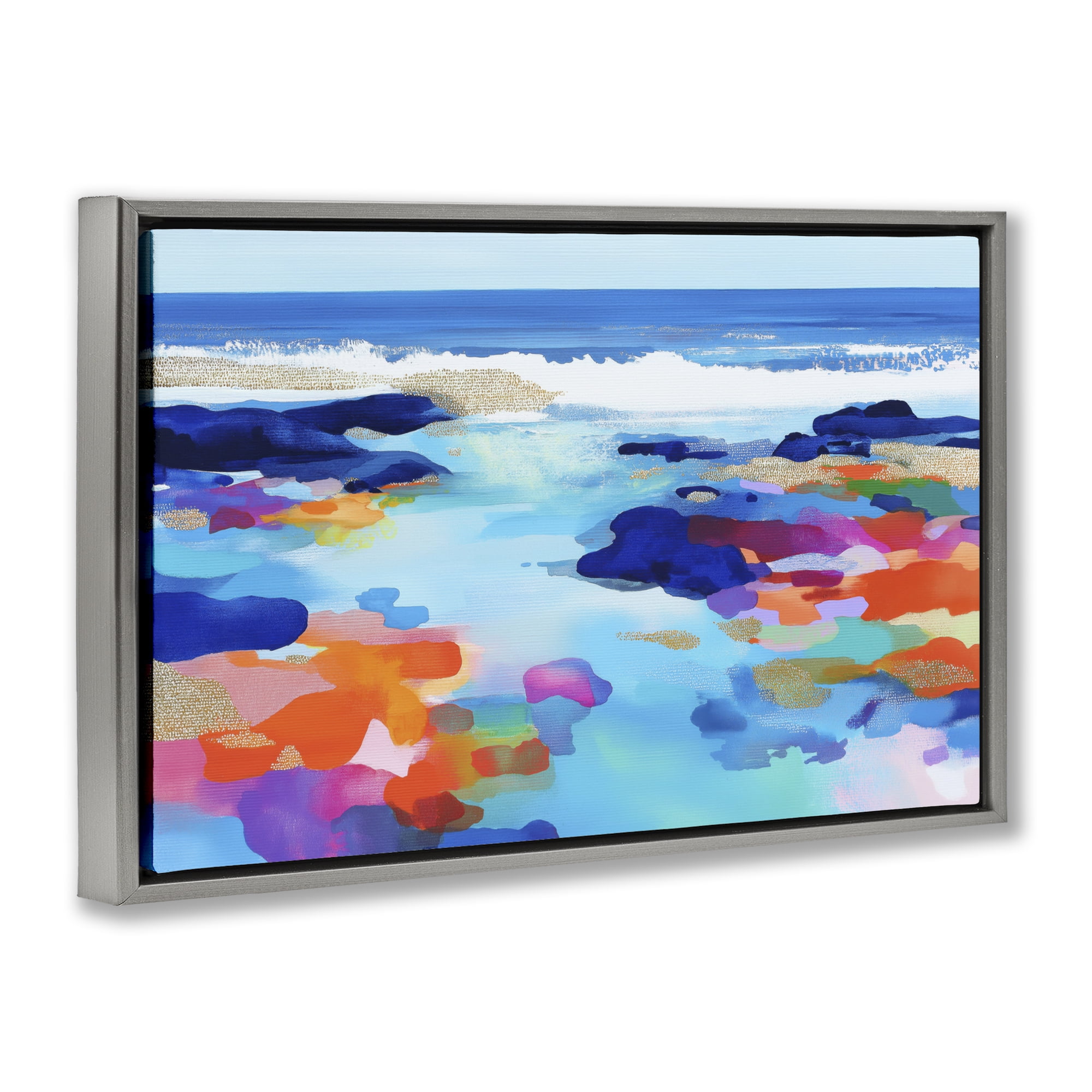 Stupell Industries Coastal Pools Overlay Abstraction Gray Framed Floater Canvas Wall Art, design by Chromatic Storm Studio