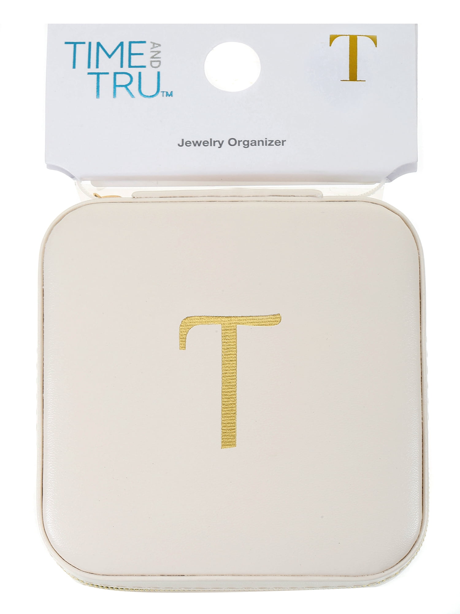 Time and Tru Jewelry Organizer, Ivory with Gold Initial, Letter T