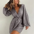 thumbnail image 2 of Sequin Romper For Women One Piece Shiny Wrap V Neck Party Clubwear Shorts Jumpsuit Long Sleeve Disco Dance Outfits, 2 of 6
