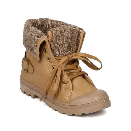 New Women Refresh Casper02 Leatherette Capped Toe Lace Up Sweater Fold Down Boot