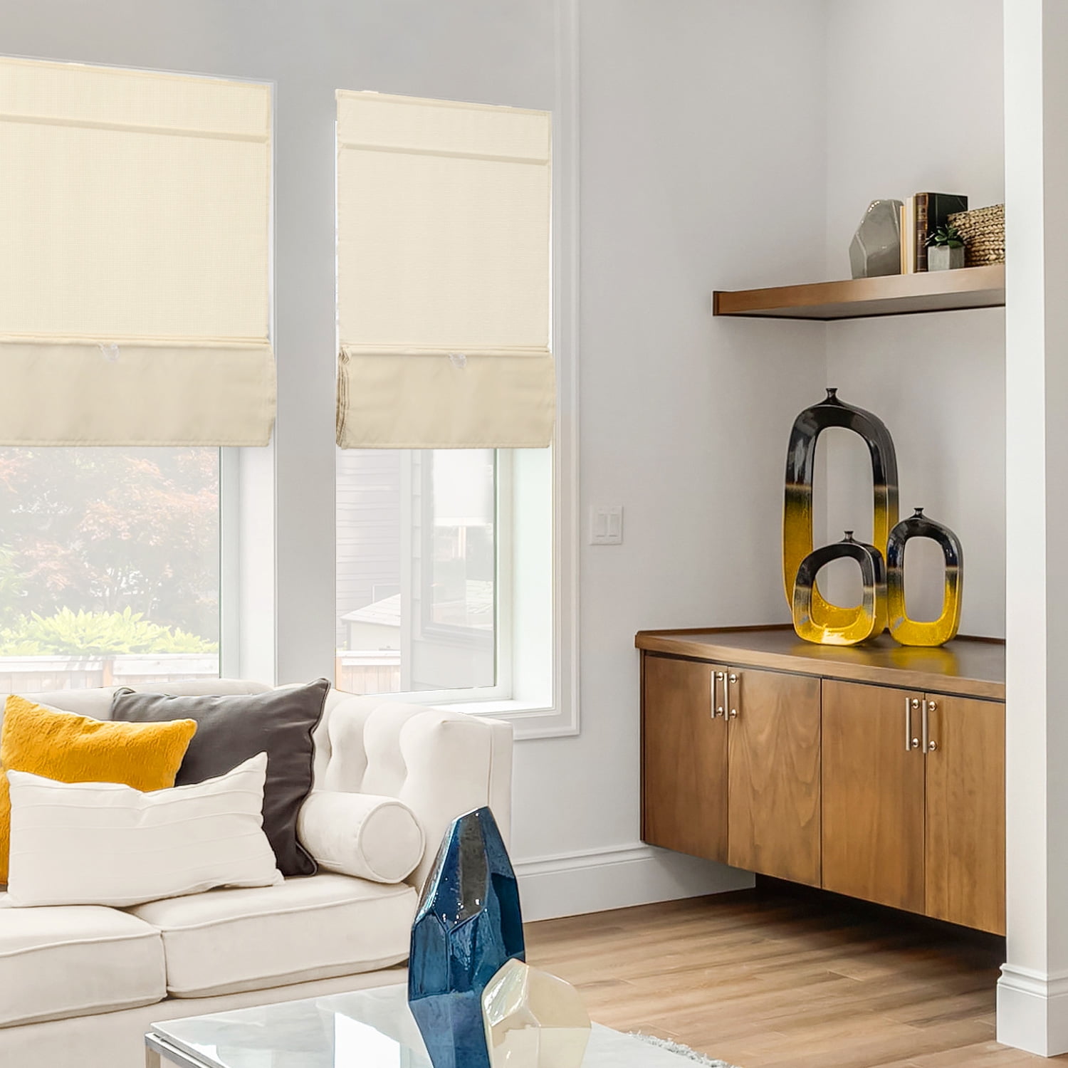 Chicology Cordless Magnetic Roman Shades, Runway Tan,48"W X 64"H