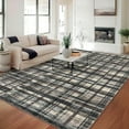 thumbnail image 4 of FairOnly 5'x7'Modern Plaid Area Rug for Living Room Modern Irregular Non Slip Soft Geometric Washable Rug for Kitchen Bedroom Bathroom,Brown Green, 4 of 7