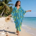 thumbnail image 5 of Xixirimido Blue Peacock Feather Print Women Kaftan Dresses Plus Size Swimsuit Coverup Batwing Sleeve Summer Bathing Suit Caftan Loungewear Beach Cover Up, 5 of 7