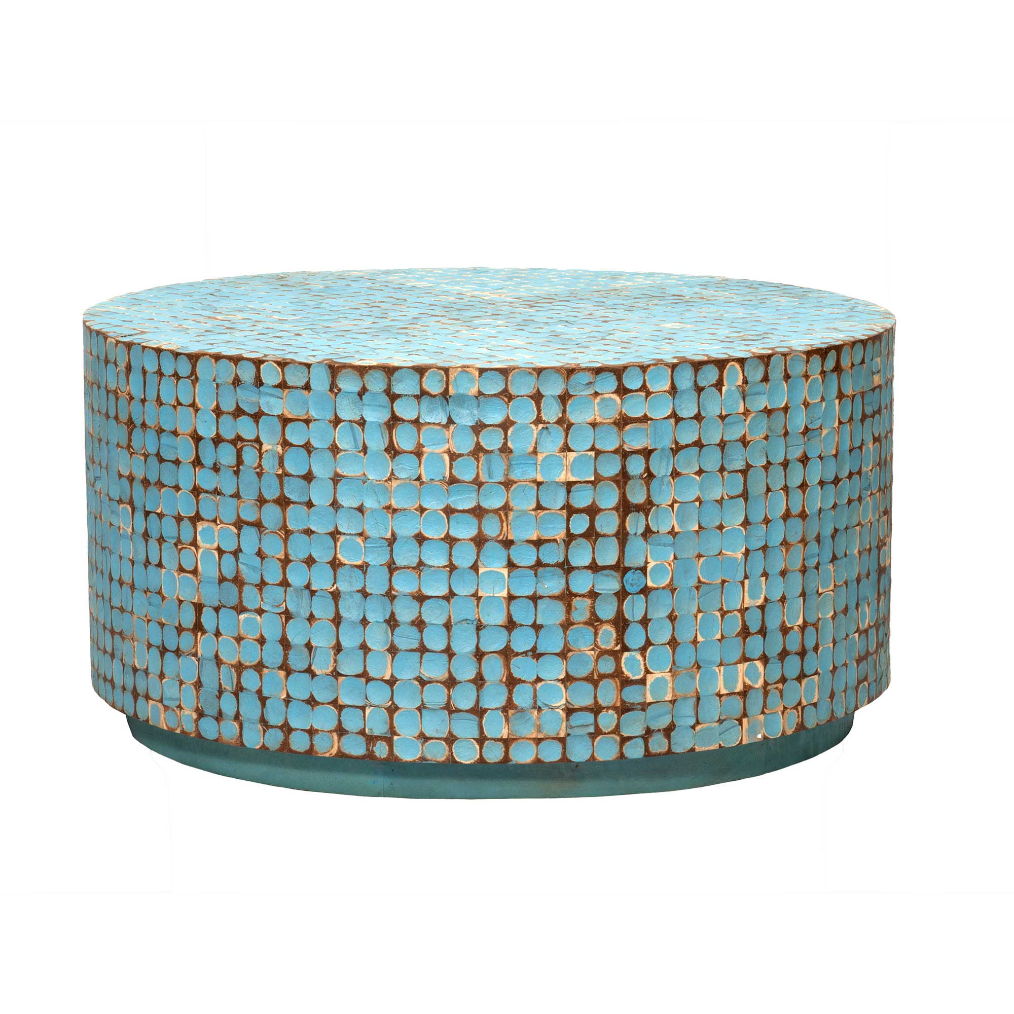 New Hampton Round Blue Coconut Shell Coffee Table by East at Main, 31