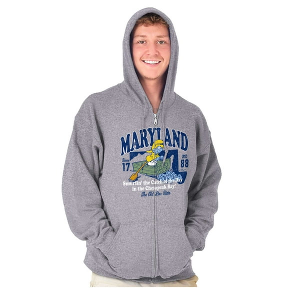 Maryland MD Fishing Chesapeake Smurfs Zip Up Hoodie Men's Women's Brisco Brands S