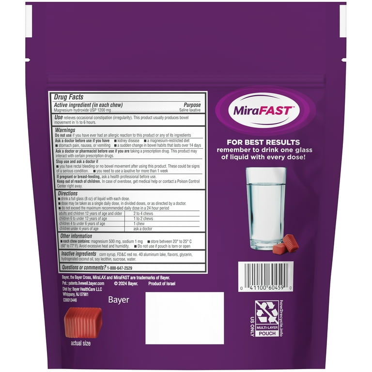 MiraFAST Soft Chews Laxative 60ct, Tasty Blueberry and Raspberry