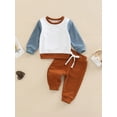 thumbnail image 3 of Gureui 2Pcs Newborn Infant Toddler Baby Boy Long Sleeve Tops + Pants, Color Matching Elastic Waist Drawstring Crew Neck Outfit Set, 3 of 9