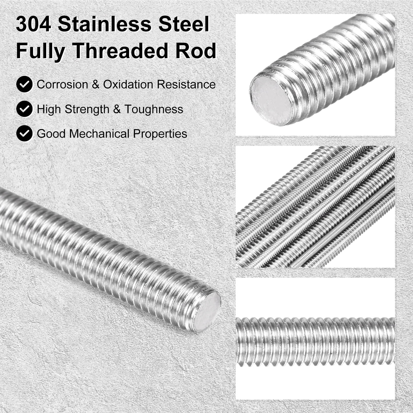 Uxcell 5-Pack Fully Threaded Rod, M6x400mm 304 Stainless Steel Right Hand Thread Bar Studs