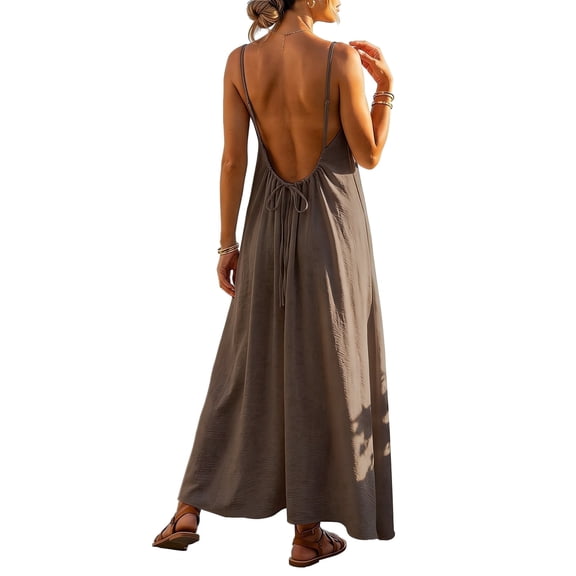 Women's Backless Slip Dress, Spaghetti Strap Maxi Dress, Lightweight Summer Dress for Beach Vacation & Casual Wear