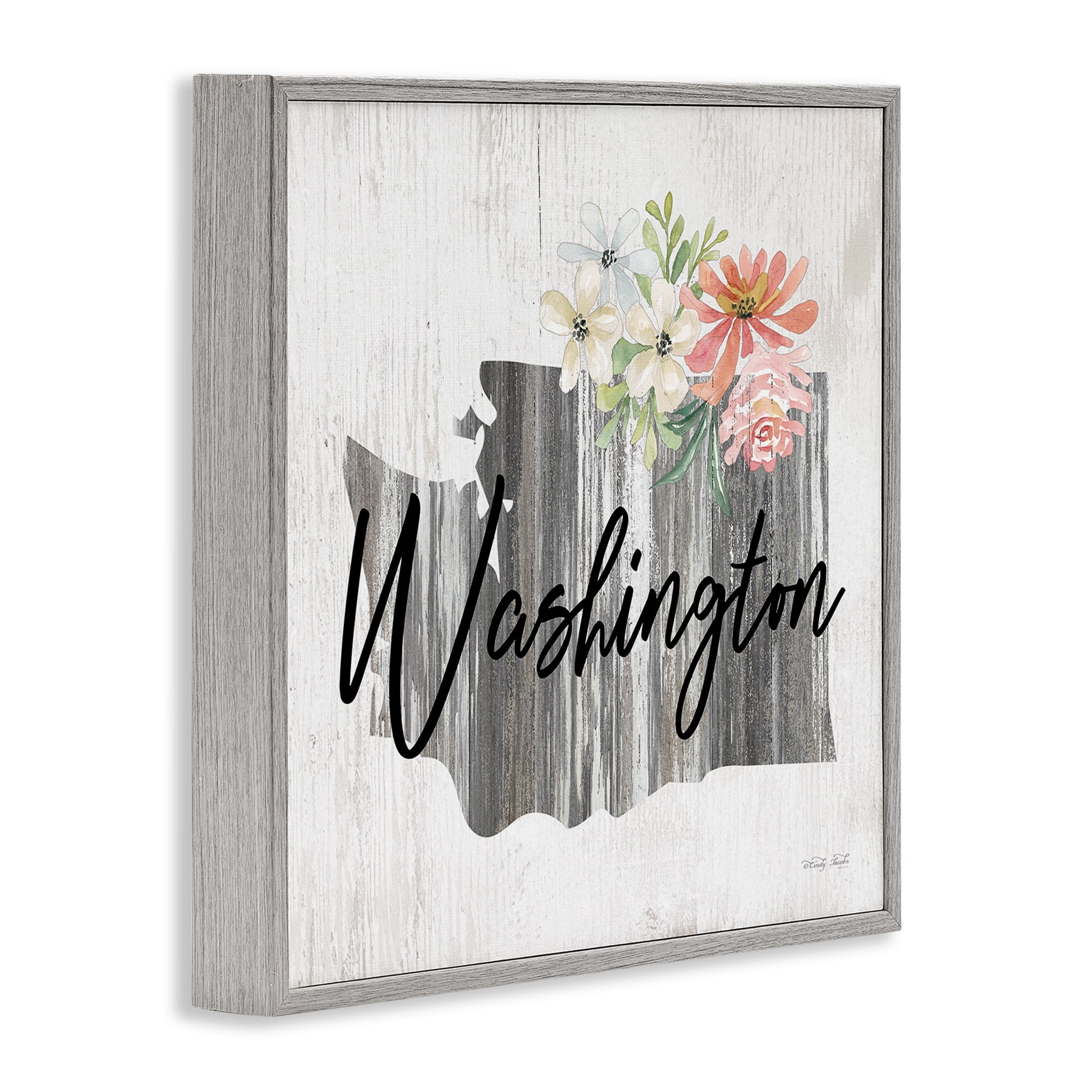Stupell Industries Shabby Chic Washington Botanical & Floral Painting Gray Framed Art Print Wall Art, 12 x 12