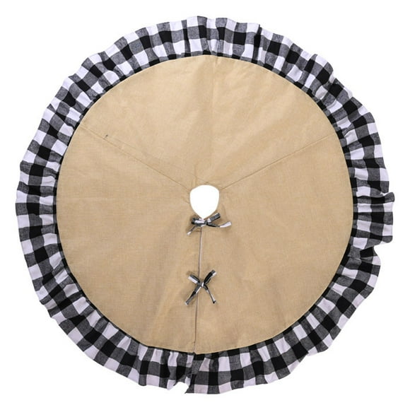 nipocaio Christmas Decorations Plaid Wrapped Linen Tree Skirt High Quality Plaid Christmas Tree Stocking Apron Black