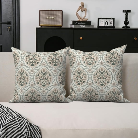 Pbobriich Brown Green Outdoor Pillow Covers,Farmhouse Linen Pillowcase for Couch Bedroom Decor,18x18 Inch,Set of 2