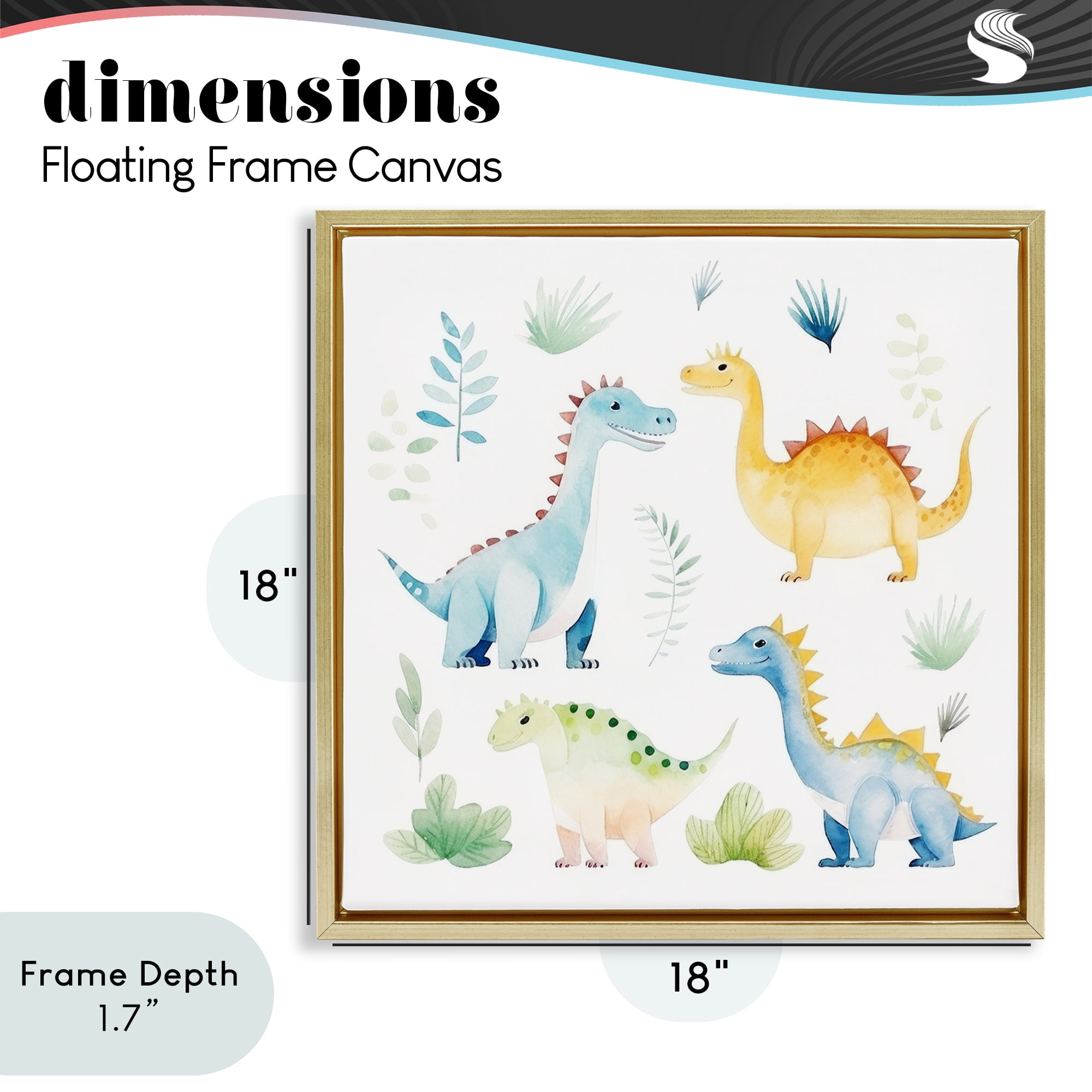 Stupell Industries Playful Dinosaur Wonderland Gold Framed Floater Canvas Wall Art, design by Lazar Studio
