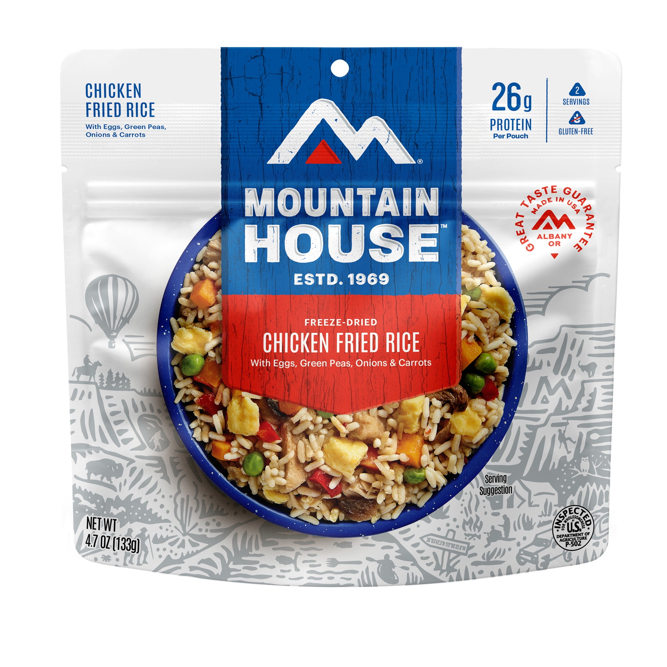 (4 pack) Mountain House Chicken Fried Rice, Gluten-Free Freeze-Dried Food, 2 Servings