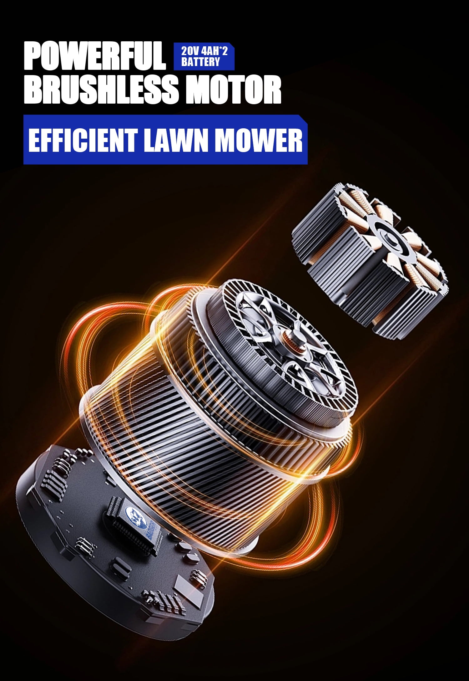 Wild Badger Power 40V 16″ Cordless Lawn Mower Brushless, 1,900 sq ft/0.044 ac,1×4.0Ah Battery & Fast Charger,  5-Position Height,for Small Residential Lawns
