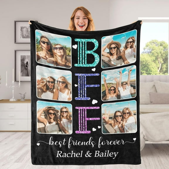 Custom Blanket with Picture Text Customized Photo Throw Blanket for Adult, Kids Personalized Family Photo Blanket for Mom, Dad, Grandma, Grandpa, Memorial Gifts for Christmas, Anniversary, Birthday