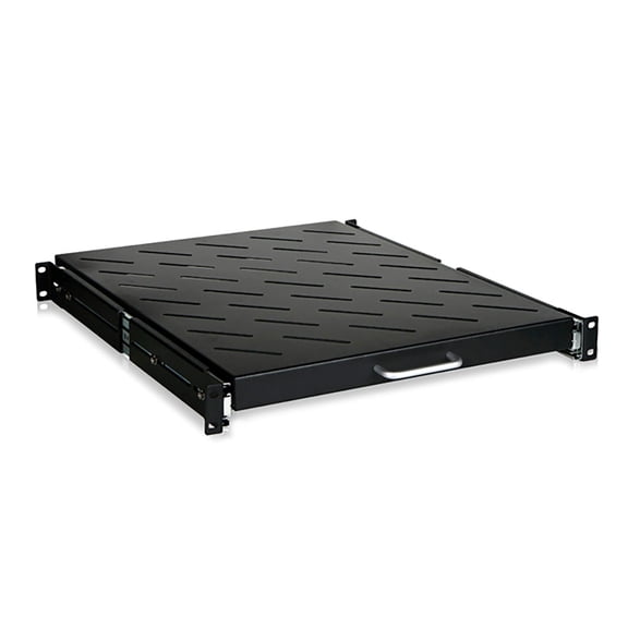 Monoprice 1U Heavy Duty Sliding Tray (SPCC Cold Rolled Steel), Weight Capacity 65 lbs, Supported Cabinet Depth 24.5in to 31.9in - GSA Approved