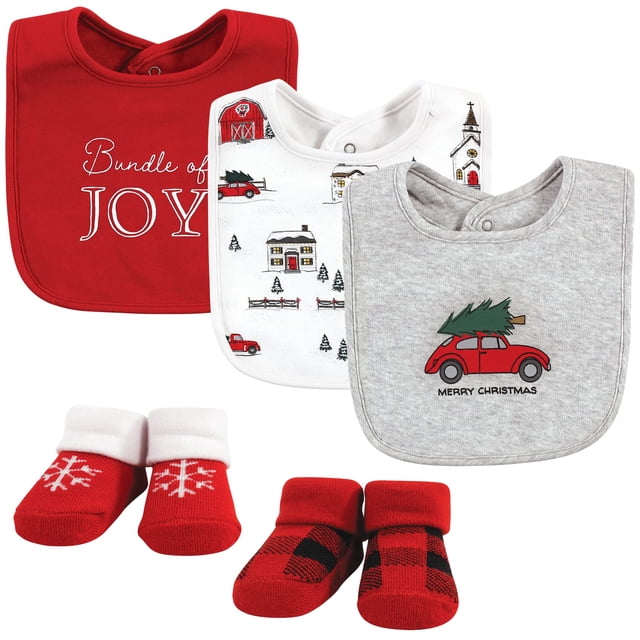 Set de Babero y Calcetas Hudson Baby de Algodón para Bebé, Navidad, Talla Única