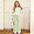 thumbnail image 5 of CYRBOKO Girls 2‑Piece Outfit Set, Bow Casual Elastic Waist Fall Winter Long Sleeve Tops and Flare Pants Green Size 13-14 T, 5 of 8