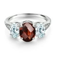 thumbnail image 2 of Gem Stone King 10K White Gold Red Garnet Sky Blue Aquamarine and White Lab Grown Diamond 3 Stone Engagement Ring for Women (2.58 Cttw, Gemstone Birthstone, Available in Size 5, 6, 7, 8, 9), 2 of 5