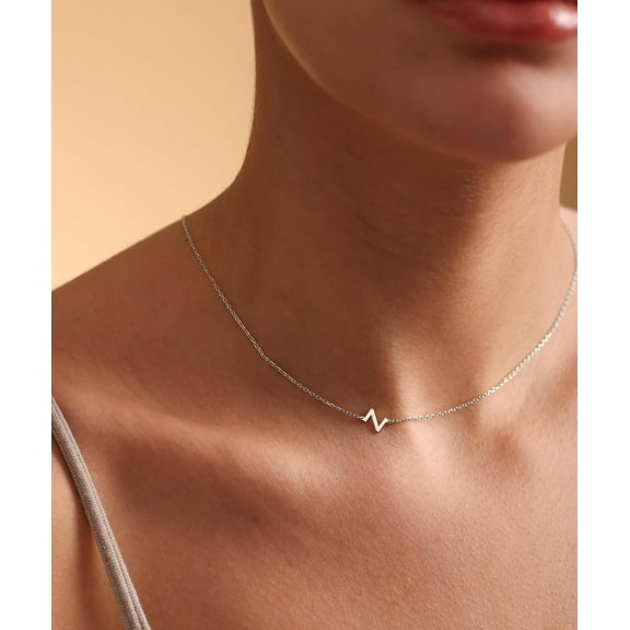 Silver Necklace For Women, Dainty Sideways Letter Necklace Sterling Silver Initial Necklace Cute Name Necklace Personalized Simple Silver Choker Necklaces For Women Trendy Jewelry Gifts[o5522]