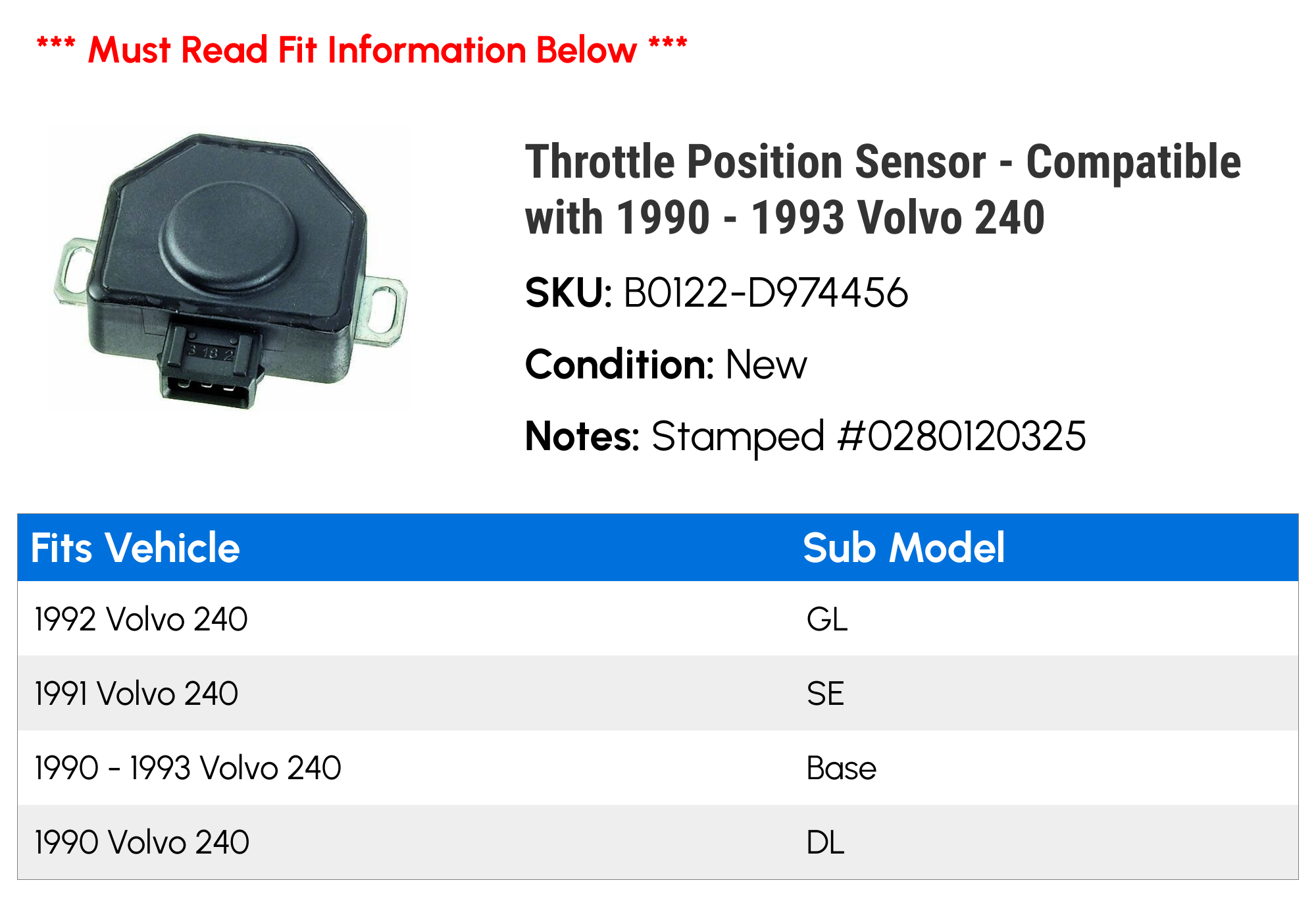 Engine Crankshaft Position Sensor Compatible With Volvo 240