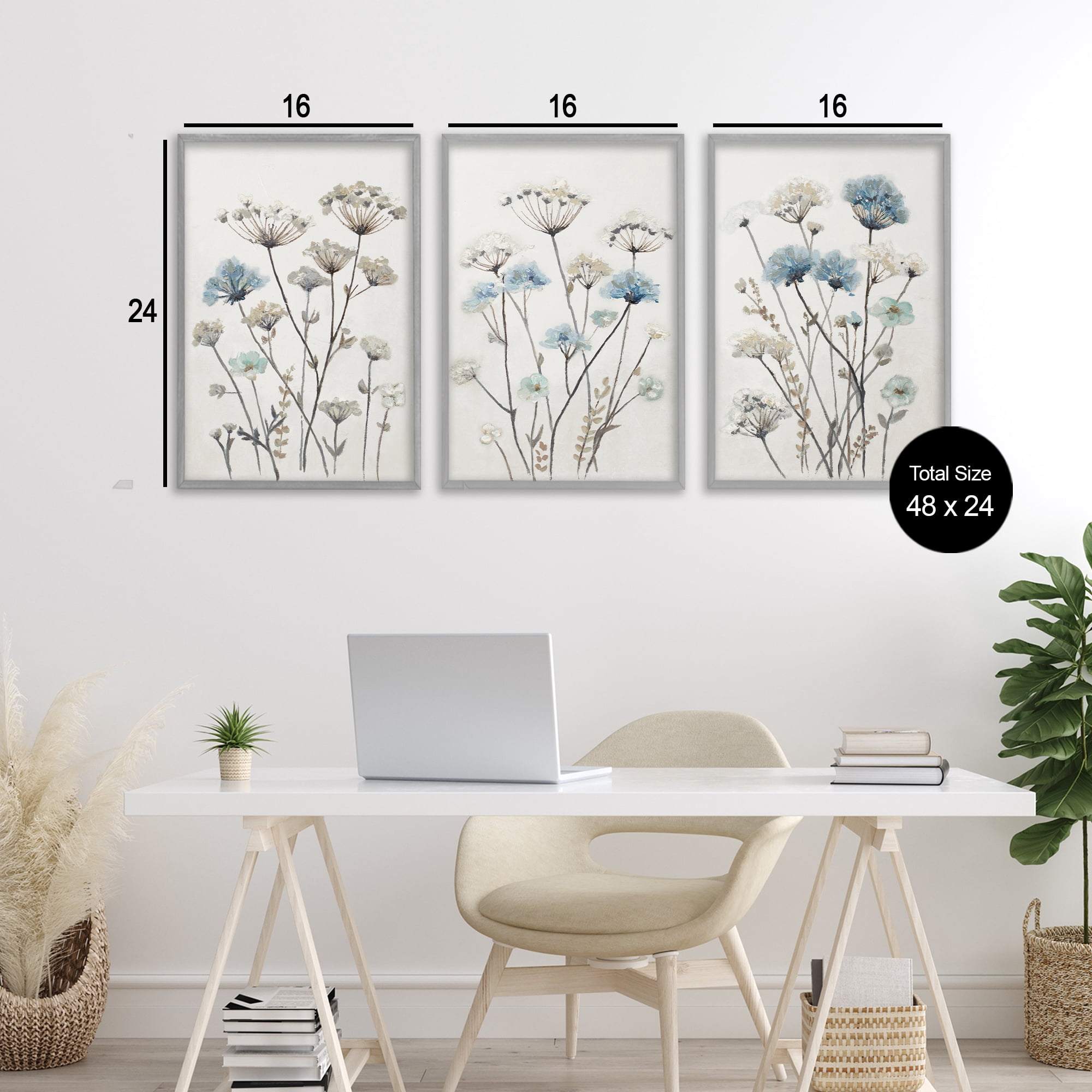 Stupell Industries Neutral & Blue Garden 3 Piece Gray Framed Floater Canvas Set, design by Patricia Pinto