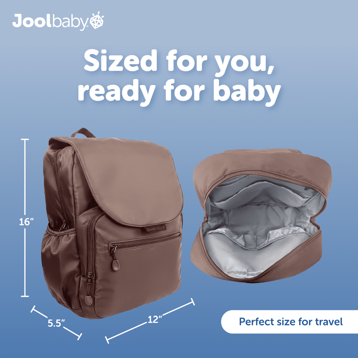 Jool Baby Diaper Bag Backpack with Changing Pad, Large Capacity, Insulated And Portable, Brown