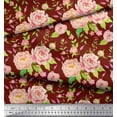 thumbnail image 2 of Soimoi Red Cotton Duck Fabric Leaves & Peony Floral Print Sewing Fabric Yard 42 Inch Wide, 2 of 3
