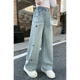 thumbnail image 6 of WMQPNNS Girls Denim Pants Wide Leg Jeans with Pockets, Girls Wide Leg Pants Size 14 Elastic Waist Cute Heart Print Baggy Denim Pants Girls Clothing(Size 7-8 Years, Sky Blue-3), 6 of 10