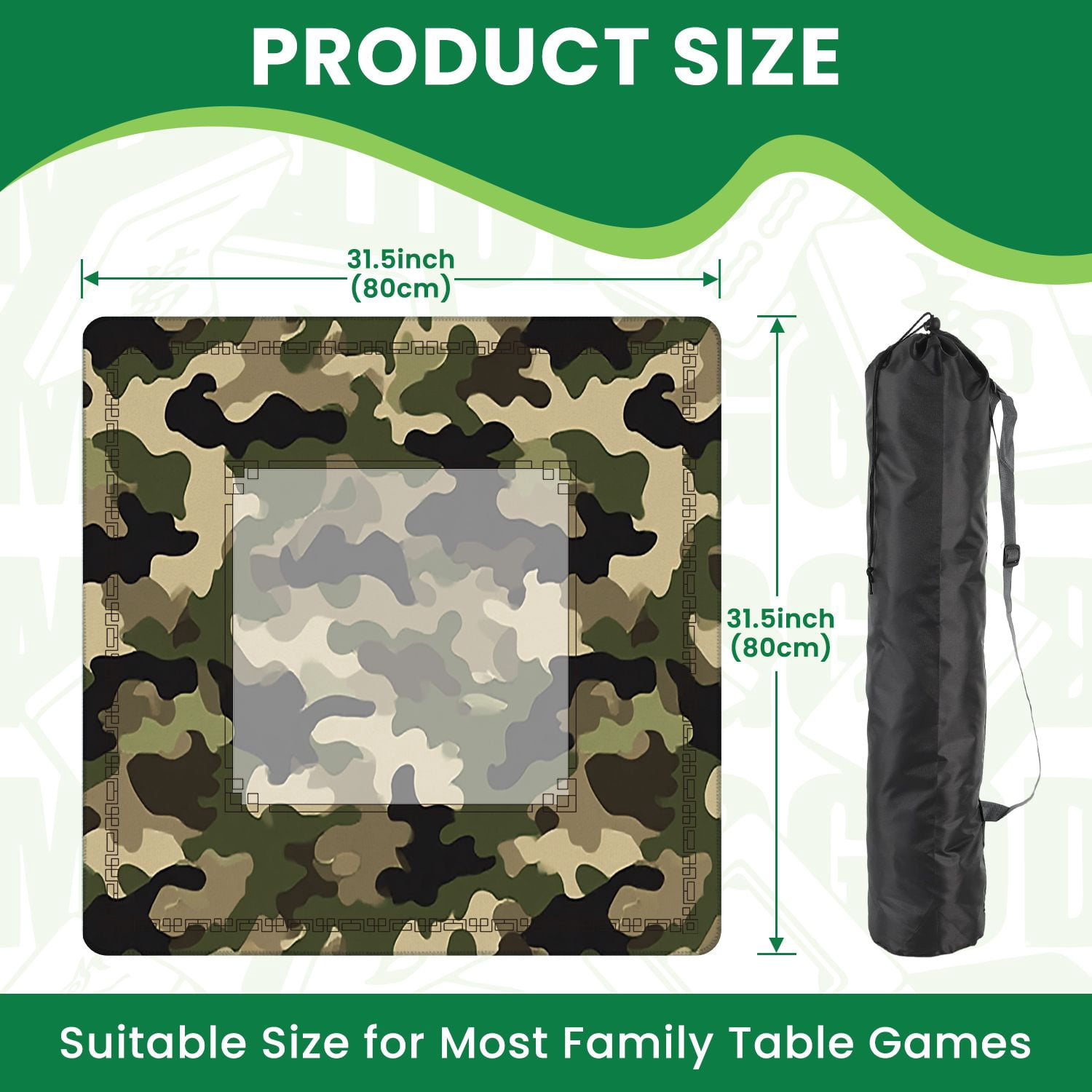Mahjong Mat 31.5" x 31.5" military camouflage seamless Abstract hunting Non-Slip Noise Reduction American Mahjong Tiles Table Cover for Dominoes Poker Card Board Games Gift
