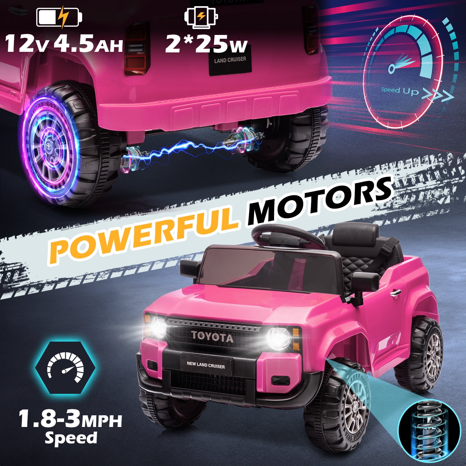 Winado Licensed Toyota 12V Kids Electric Ride On Car with Remote Control, Music, Lights, Pink