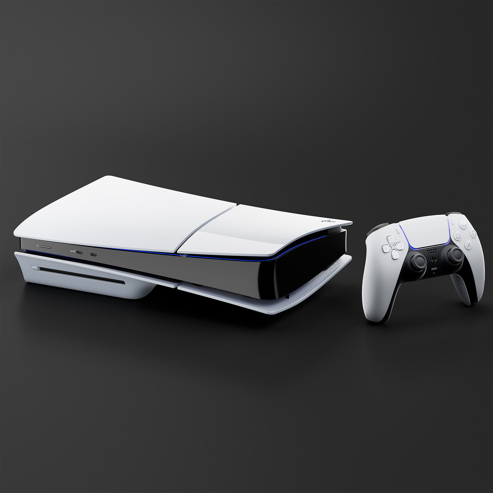Consola PlayStation 5 Slim Edición Disco 1TB SSD con dos controles DualSense blanco y negro medianoche y cargador doble Mytrix - Consola de juegos PS5 sin región 2