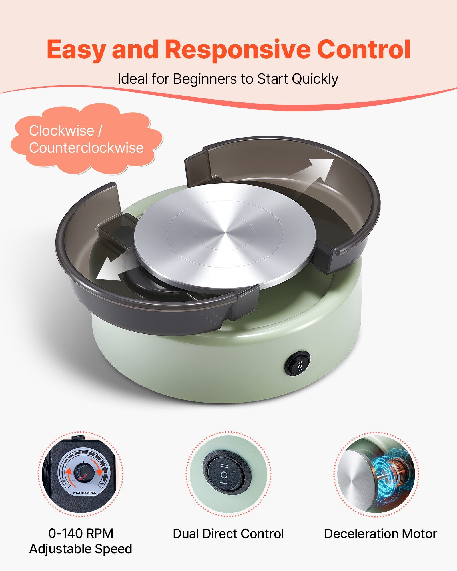 Children's Electric Pottery Wheel: Compact 6-Inch Spinning Turntable for Modeling Clay, Green