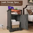 thumbnail image 6 of Superjoe LED Nightstand Set of 1 with Charging Station, Bedside Table with Storage Cabinet and Shelf, Rustic End Table, Farmhouse Wooden Side Table, for Bedroom, Living Room, Grey, 6 of 8