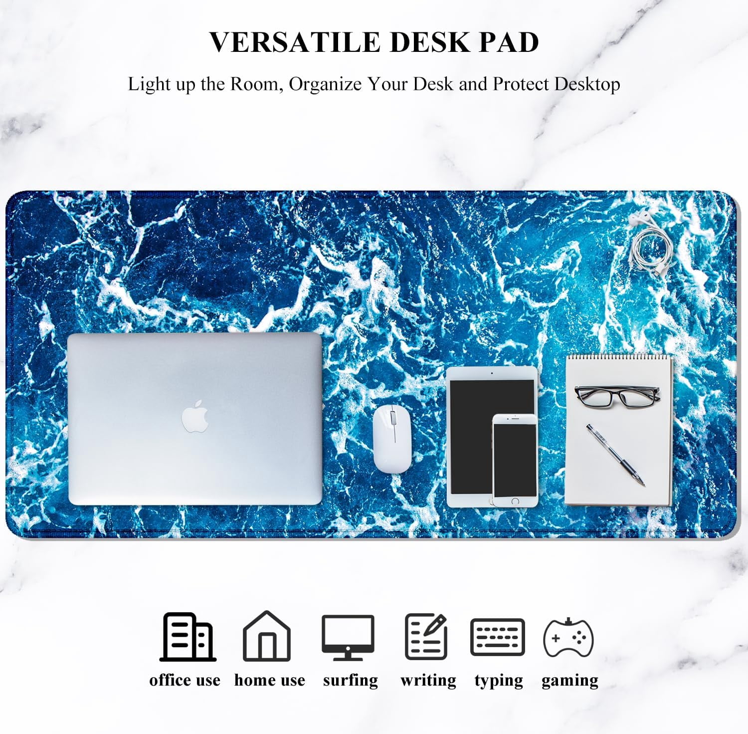 Large Mouse Pad, XXL Desk Pad, Extened Mousepad 31.5" x 11.8", Non-Slip Rubber Base, Stitched Edges, Superior Surface, Gaming Keyboard Mat, Waterproof Desk Pad, Beautiful Ocean