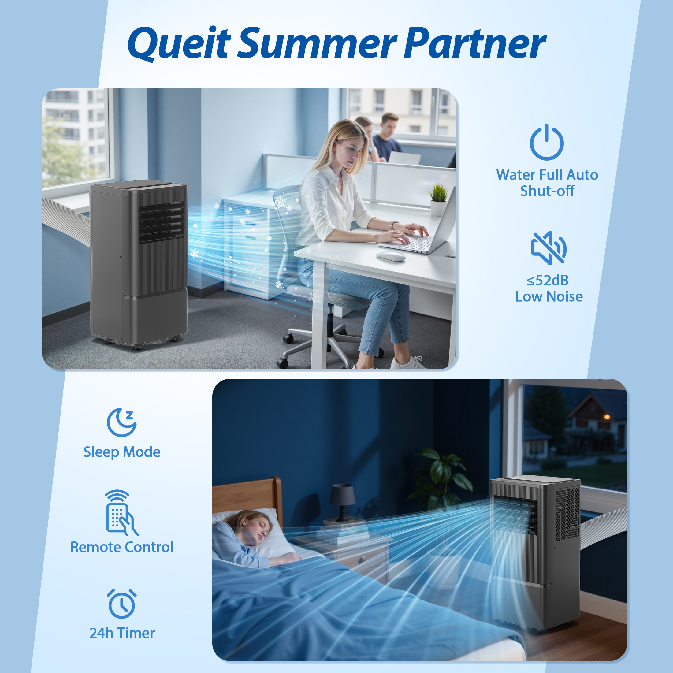 Portable Air Conditioner 10,000 BTU (ASHRAE) for Room Up to 450 Sq.Ft - 3-in-1 AC, Dehumidifier & Fan - Remote, 24H Timer, Window Kit - Home & Office