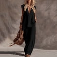 thumbnail image 2 of BUIGTTKLOP Cotton Linen 2 Piece Sets for Women V Neck Sleeveless Tops High Waisted Pants with Pockets Summer Outfits, 2 of 6