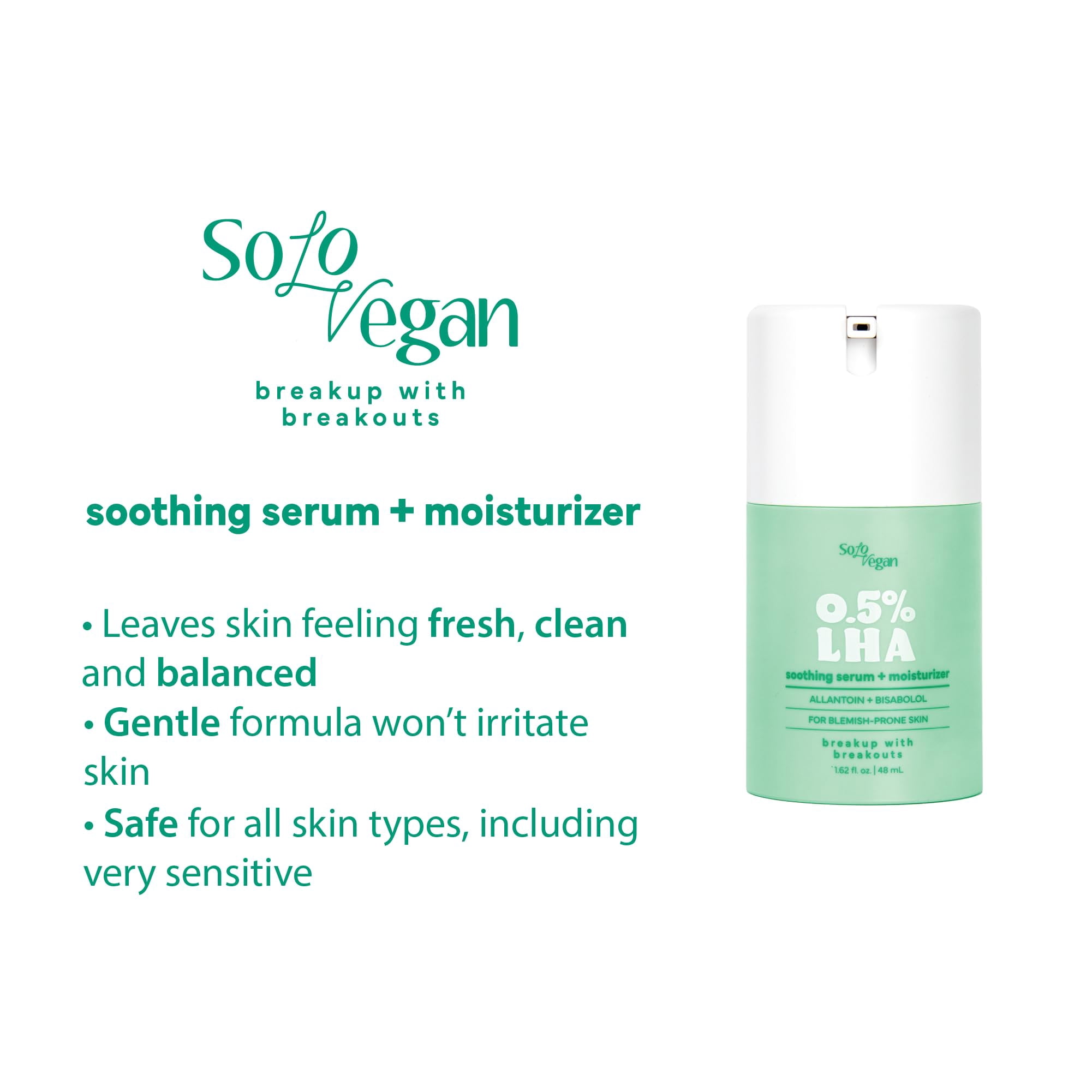 SoloVegan PHA LHA Facial Exfoliator Skin Care Toner Pads Serum I Korean Skincare (LHA Soothing Serum + Moisturizer)