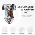 thumbnail image 4 of KLL Women 's Crew Neck Bodysuit Jumpsuits Christmas Horse Print Short onesies Stretch T Shirts, 4 of 7