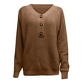 thumbnail image 4 of Duoif Sweaters for Women Trendy Women V Neck Long Sleeve Pullover Sweater Button Solid Knit Casual Fashion Sweater Women's Sweaters Womens Tops Brown S, 4 of 4