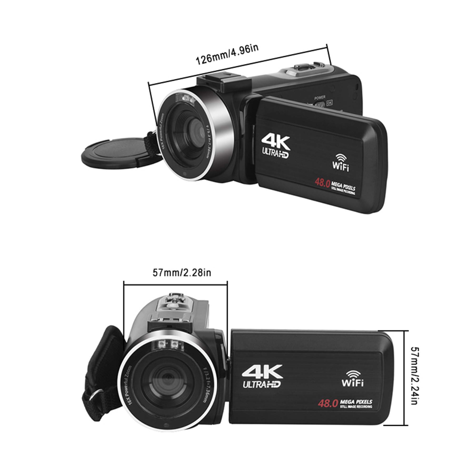 4K UHD vloging camera 18x Digital Zoom 48 MP Camcorder with 32GB TF Card, Black