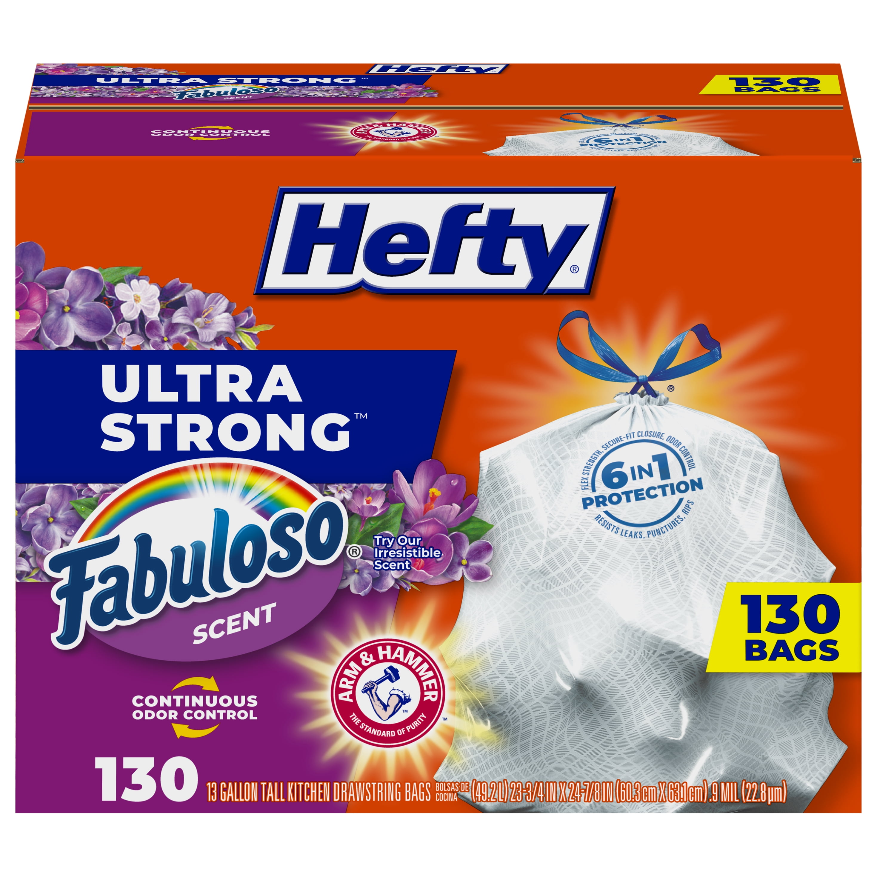 Hefty Ultra Strong Tall Kitchen Bags, Drawstring, Fabuloso Scent, 13 Gallon, Mega Pack - 100 bags