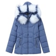 thumbnail image 3 of Chaqueta de plumón de algodón para mujer, corte ajustado y adelgazante para estudiantes, cuello de piel colorido y abrigo grueso, 3 of 6