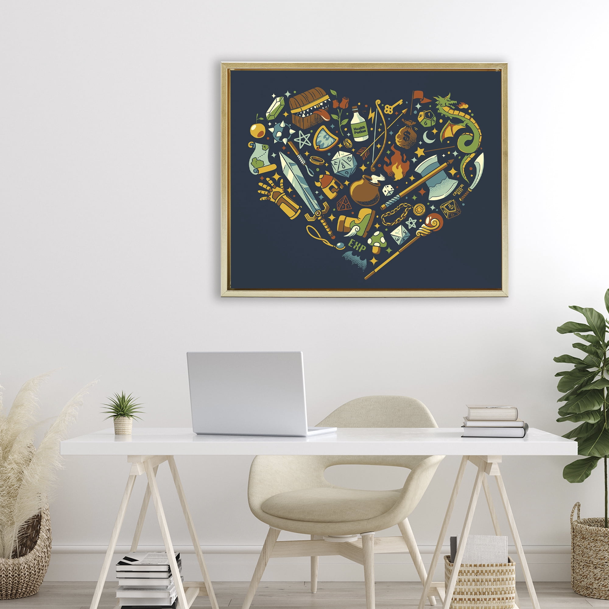Stupell Industries Board Game RPG Trinkets Gold Framed Floater Canvas Wall Art, design by Tobe Fonseca