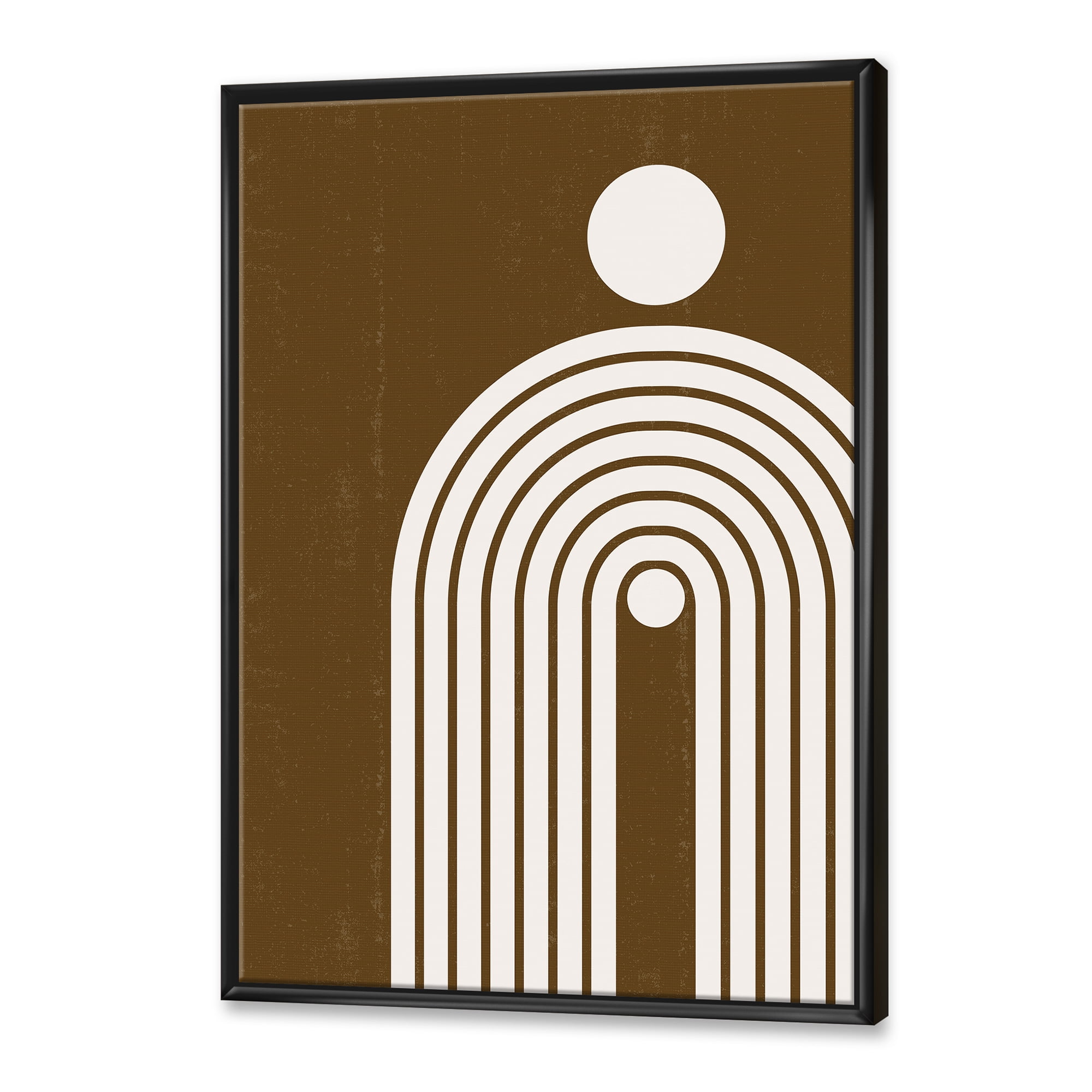 Designart 'Terracotta Minimalist Boho Rainbow With Sun' Modern Framed Canvas Wall Art Print