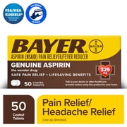 Bayer Genuine Aspirin 325 mg Coated Tablets for Multi-symptom pain relief and Headache Relief, 50 Count