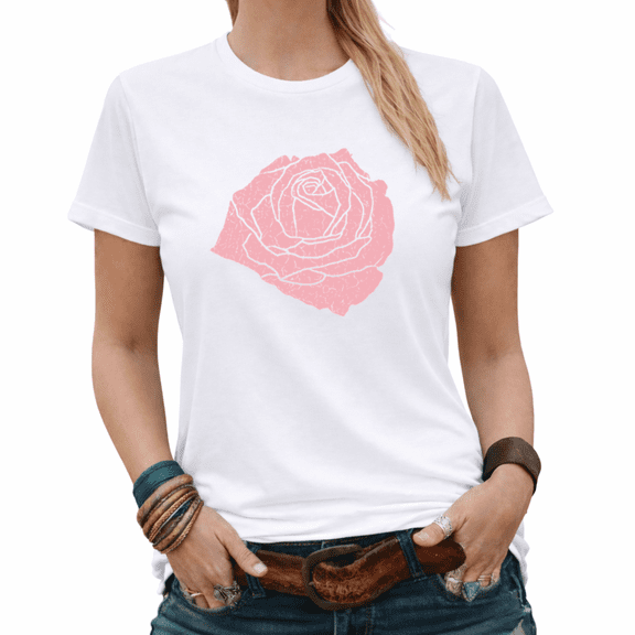 Giffimy Womens Vintage Pink Rose Print Tshirt Floral Graphic Tees White/Black S-5XL Tops