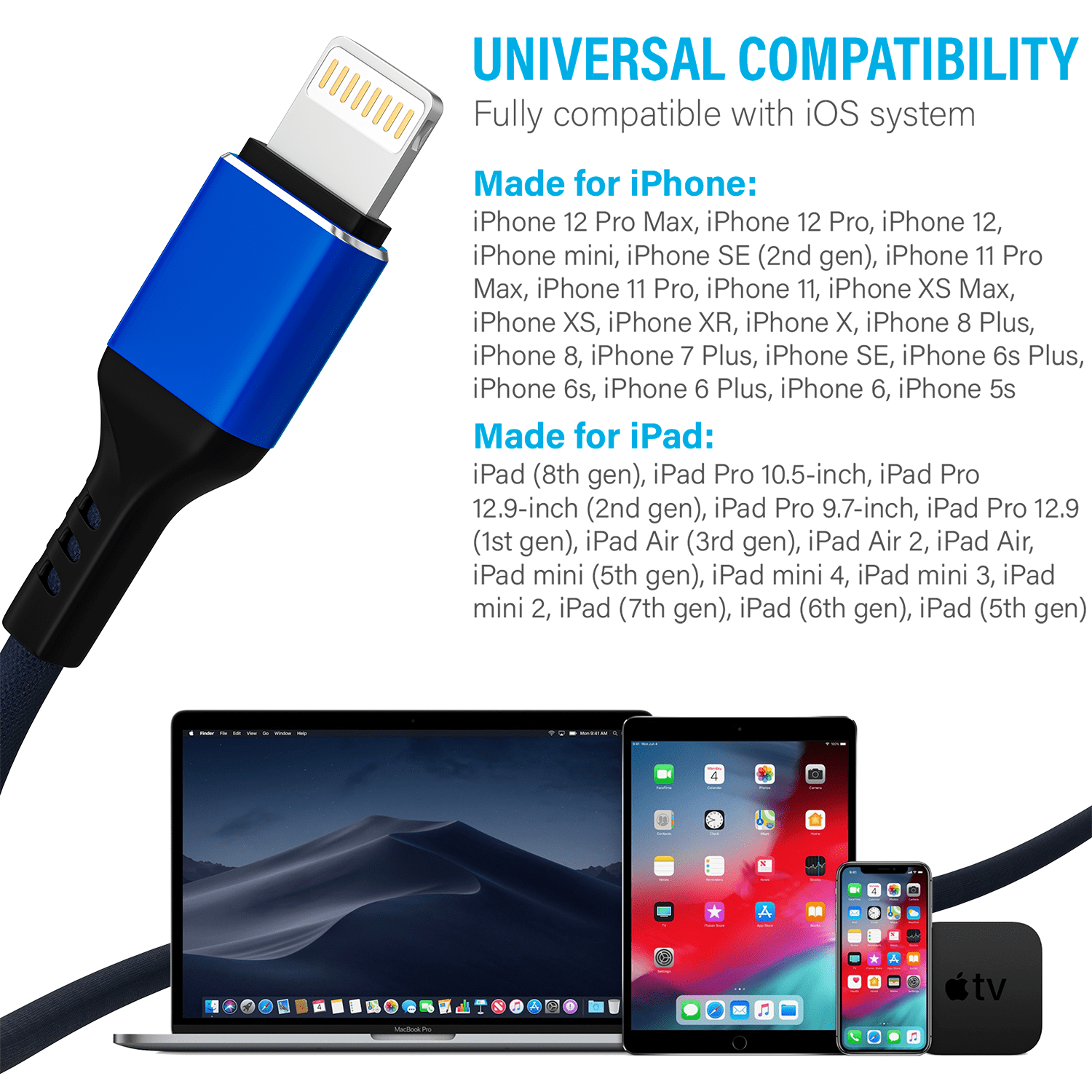 Extra Long Nylon Braided Fast Charging& Syncing Cord Compatible iPhone 11/ Pro/Max/X/XS/XR/XS Max/ 8/ Plus/7/7 Plus/6/6S/6 Plus/5S 5Pack 3FT/3FT/6FT/6FT/10FT MFi Certified iPhone Charger ONXIGLI 