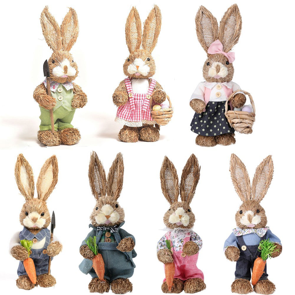 Details about   32cm Straw Rabbit Ornament 12 inch Standing Bunny Statue with Carrot for Easter 